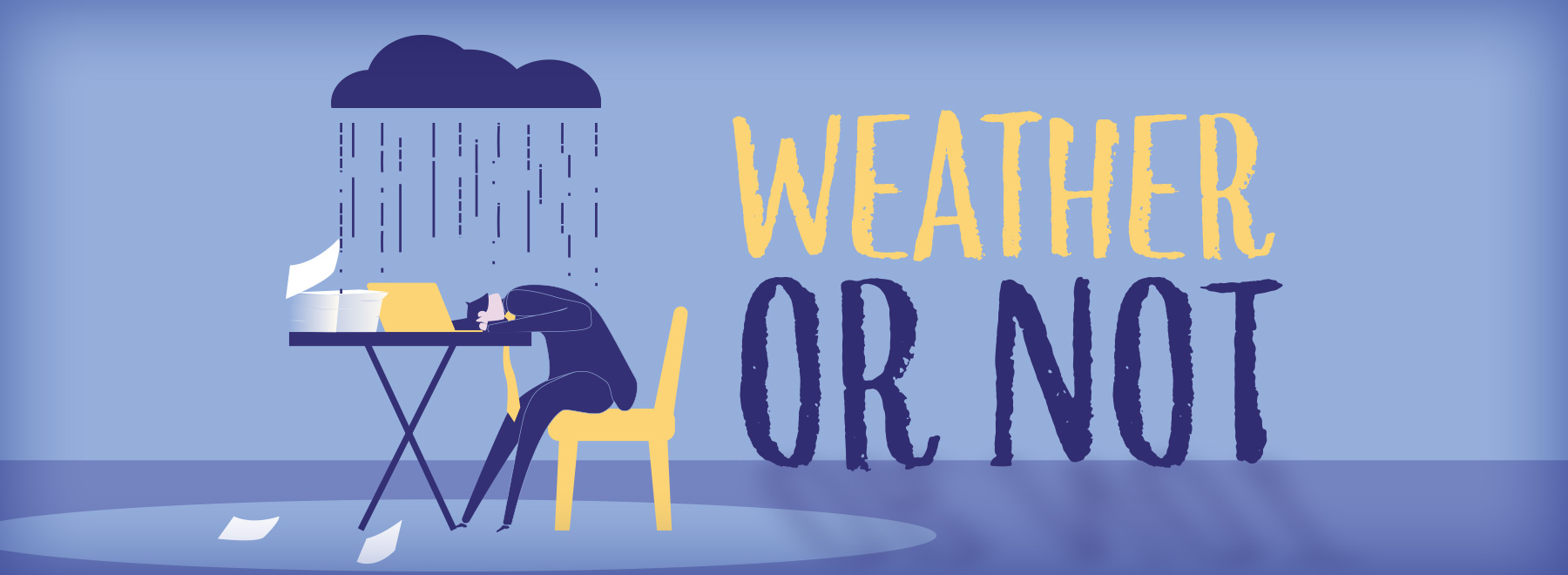 Artwork illustrating the relationship between weather conditions and their effects on energy, productivity, and health.